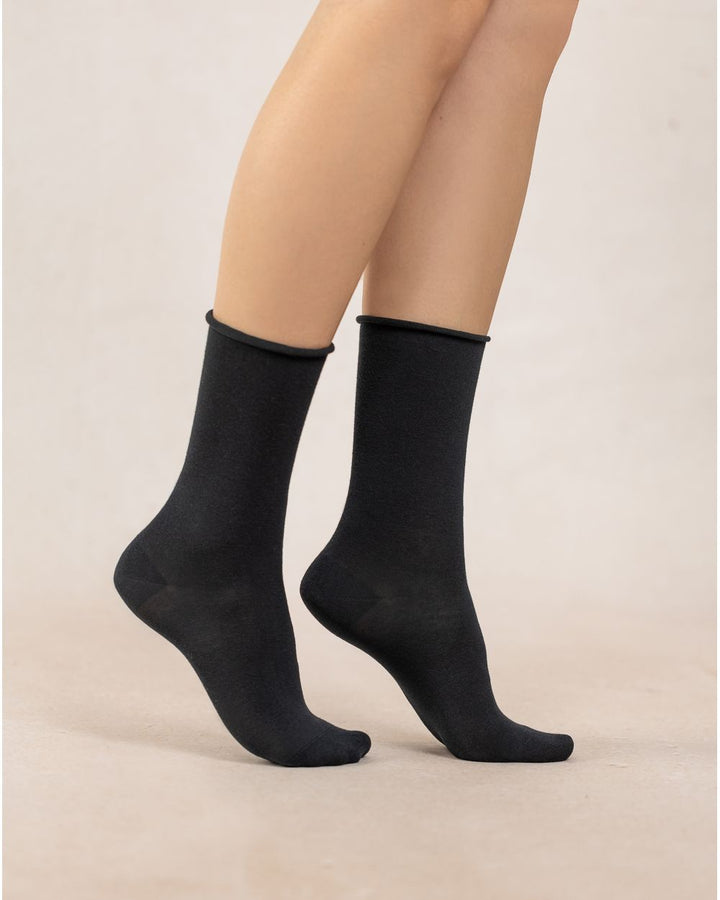 ROLL-TOP PURE COTTON SOCKS "BLACK"
