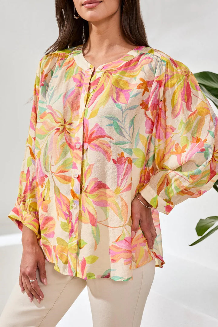 FLOWY DOLMAN SLEEVE BLOUSE WITH SELF-COVERING BUTTONS "ROSESILK"