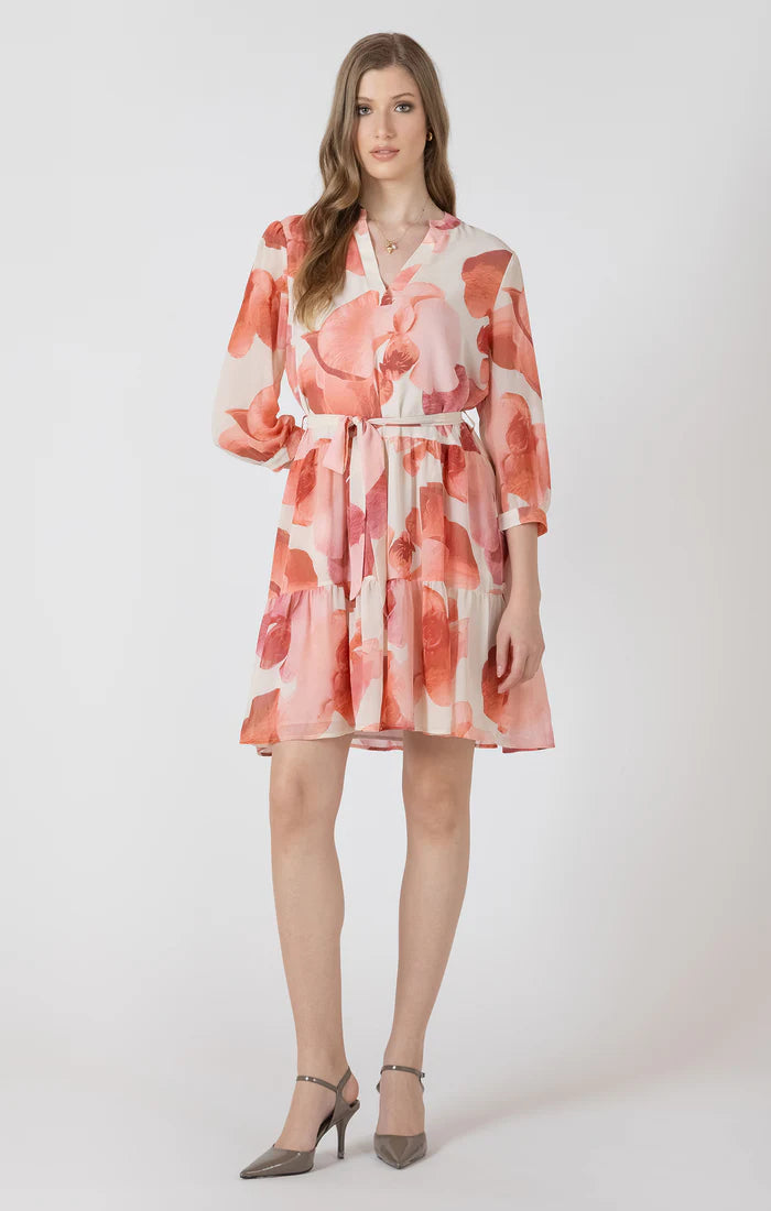 TIERED BELTED DRESS "ROSE PETALS"