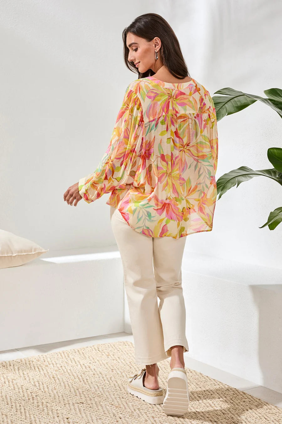 FLOWY DOLMAN SLEEVE BLOUSE WITH SELF-COVERING BUTTONS "ROSESILK"