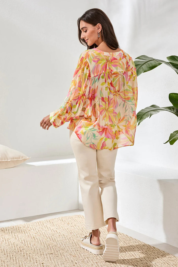 FLOWY DOLMAN SLEEVE BLOUSE WITH SELF-COVERING BUTTONS "ROSESILK"