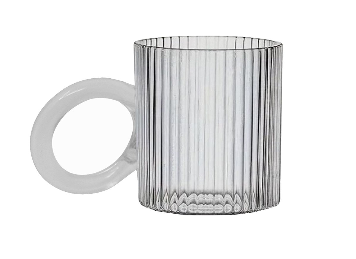 RIB GLASS CLEAR ROUND HANDLE MUG