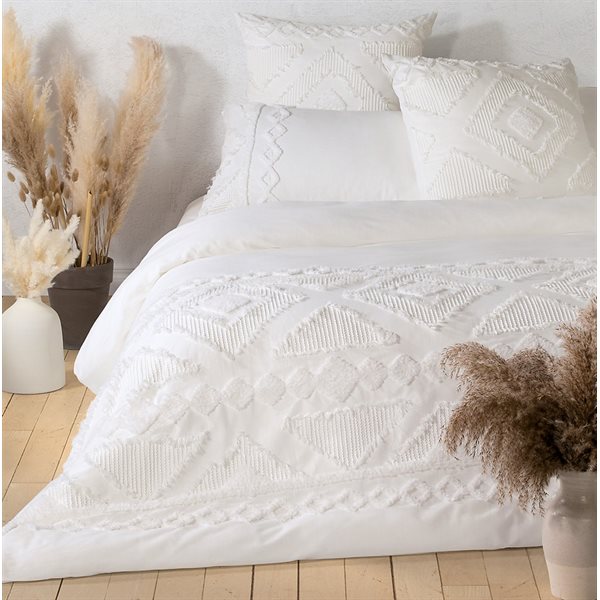 BRUNELLI RAITHA TUFTED WHITE DUVET COVER SET DOUBLE/QUEEN