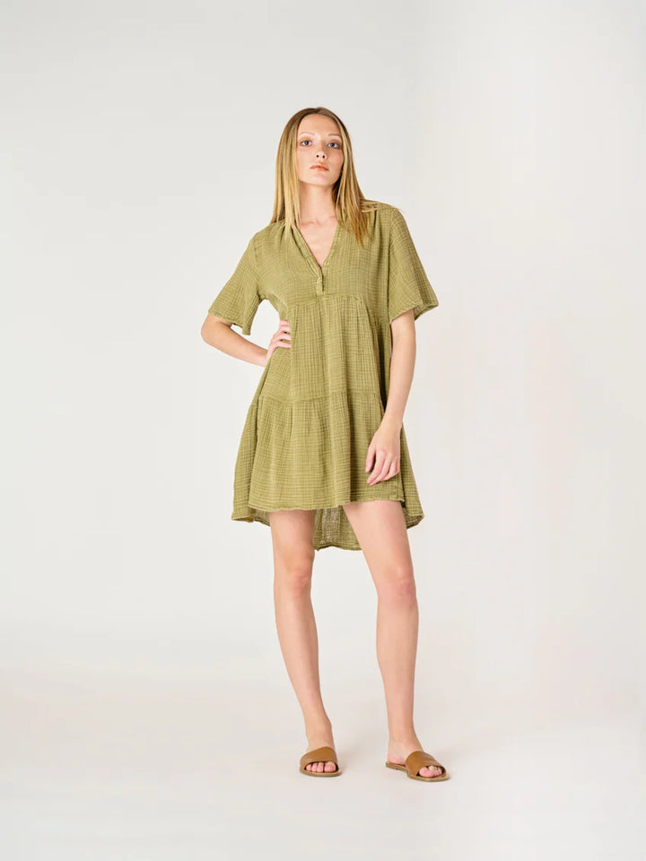 SS FLOWY TIERED MINI-DRESS "WASHED SAGE"