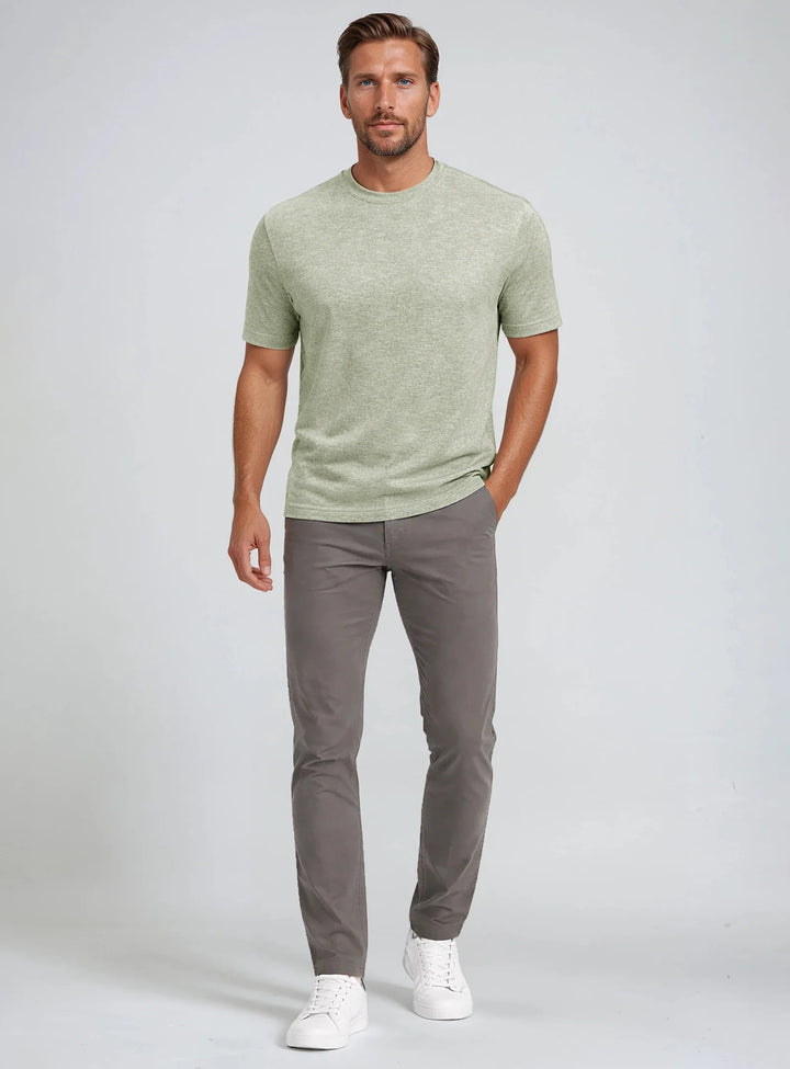 MASON - SEMI-FIT COTTON-LINEN SLUB CREWNECK SHIRT "SAGE"