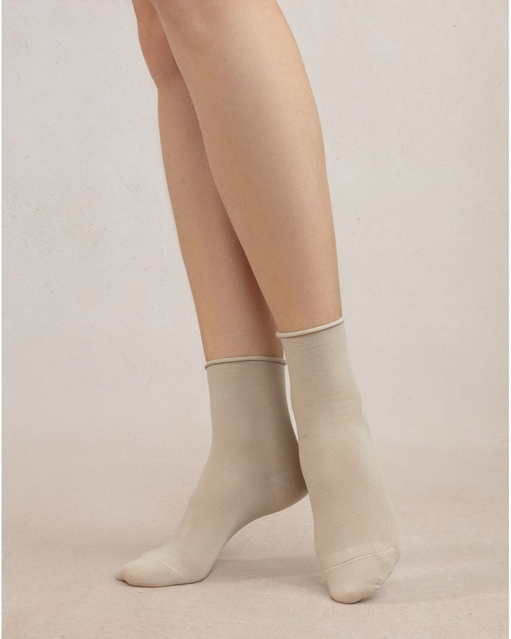 VELVETY COTTON SHORT SOCKS WITH ROLLED CUFFS "SAHARA"