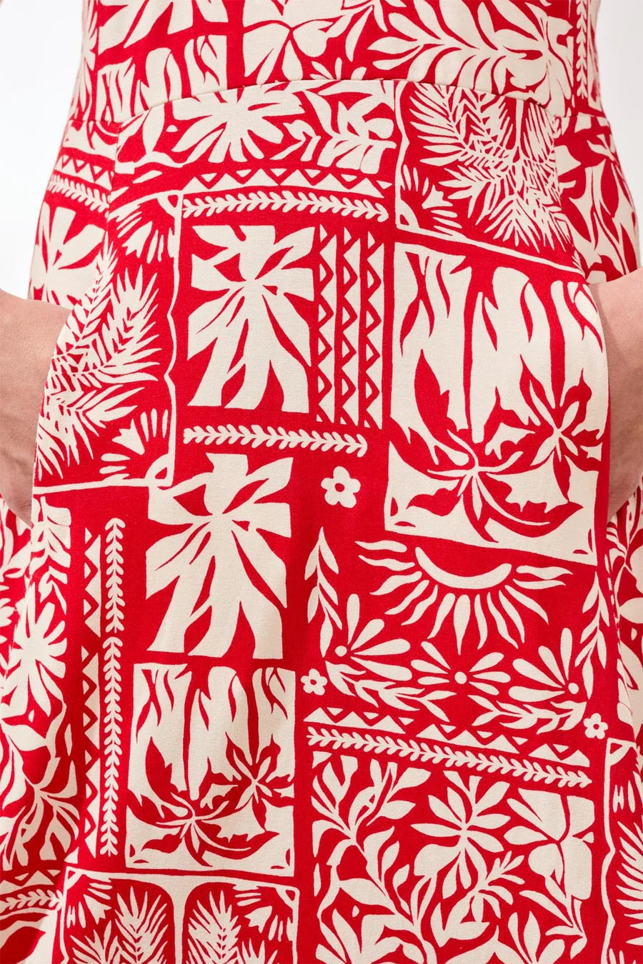 SLEEVELESS PRINTED JERSEY DRESS WITH V-NECK "SANGRIA"