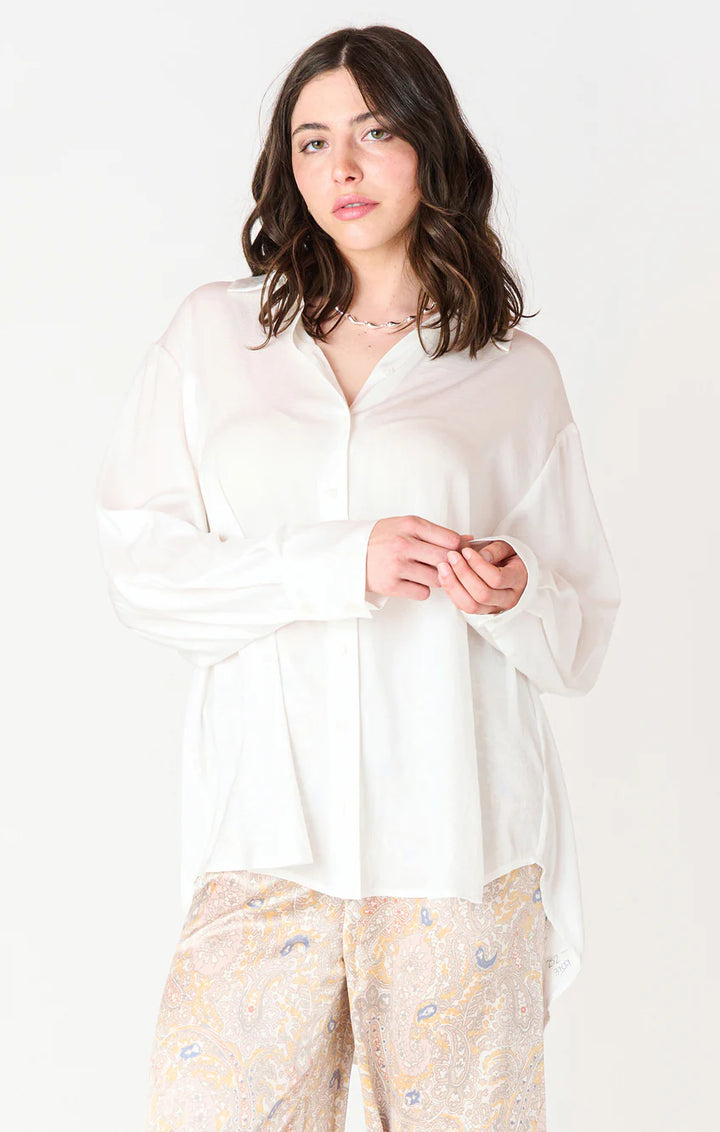 LS FLOWY SATIN BLOUSE "WHITE"