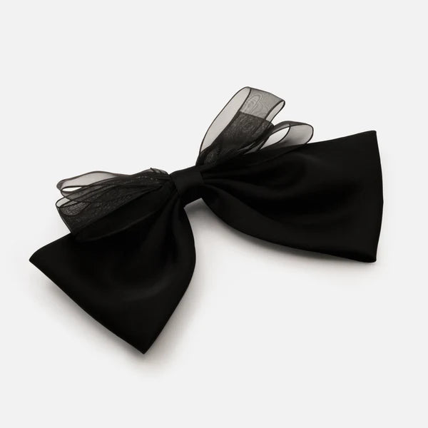 BLACK SATIN AND ORGANZA BOW CLIP