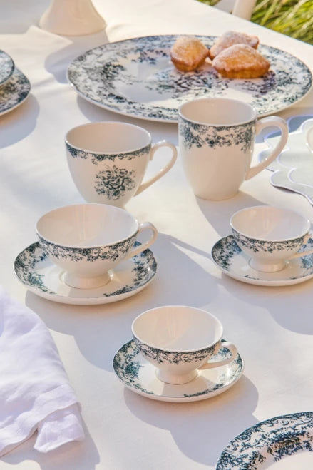 CASA DOMANI ROSETTA CUP &amp; SAUCER 200ML "ANTIQUE BLUE"