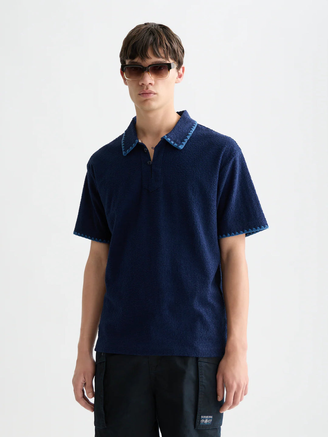 RELAXED JACQUARD TOWELING POLO "PAGEANT BLUE"