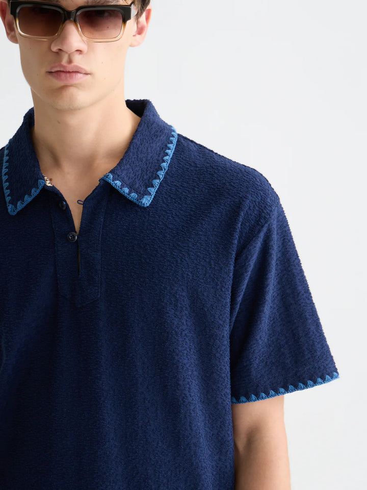 RELAXED JACQUARD TOWELING POLO "PAGEANT BLUE"