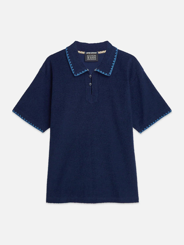 RELAXED JACQUARD TOWELING POLO "PAGEANT BLUE"