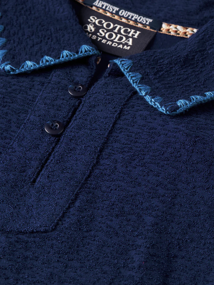 RELAXED JACQUARD TOWELING POLO "PAGEANT BLUE"