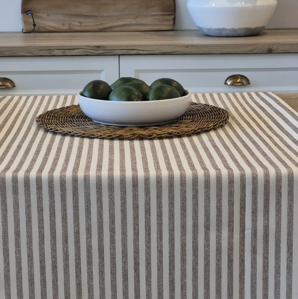SEACOAST TAUPE STRIPED TABLECLOTH 54X72