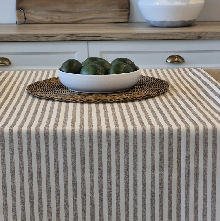 SEACOAST TAUPE STRIPED TABLECLOTH 60X60