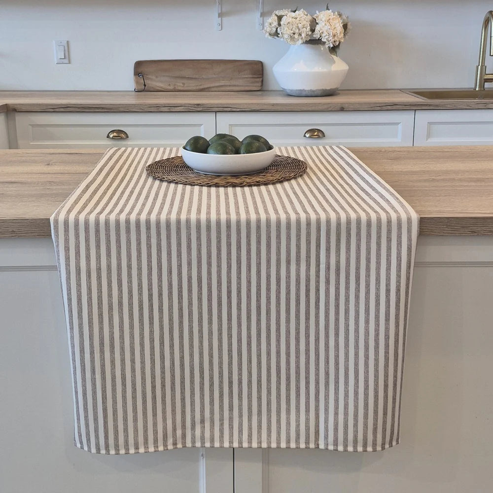SEACOAST TAUPE STRIPED TABLECLOTH 60X60