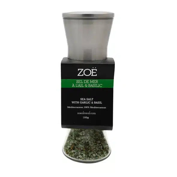 INFUSED GARLIC & BASIL SEA SALT 190G IN REUSABLE MILL