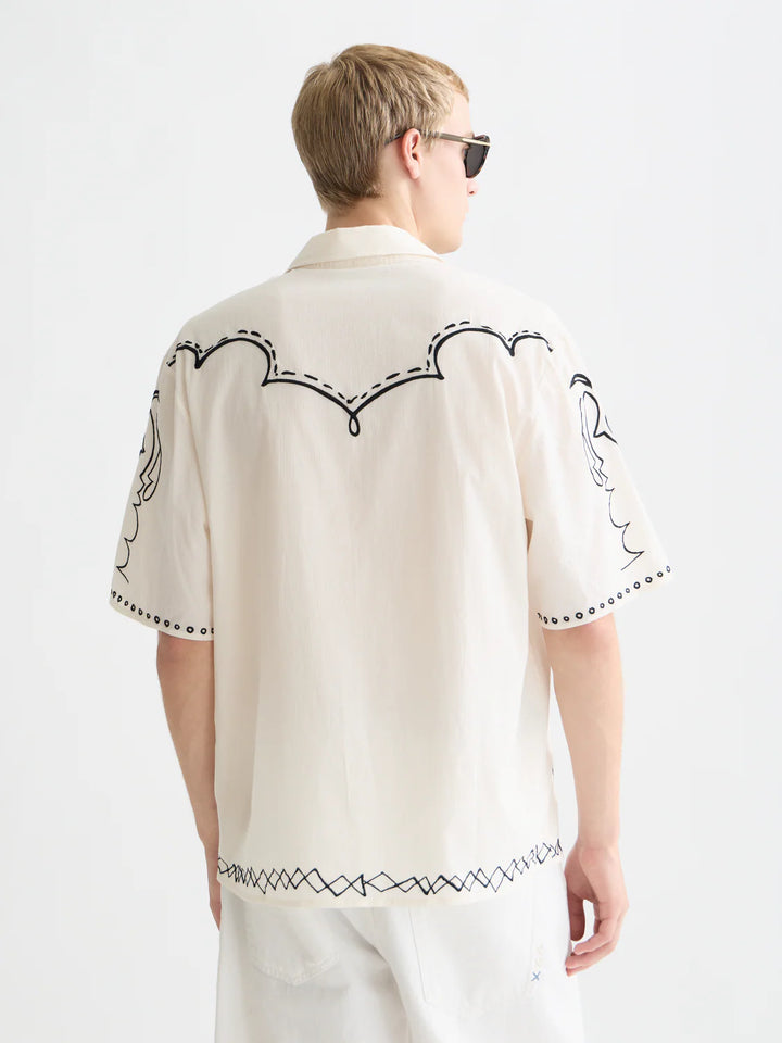 EMBROIDERED SEERSUCKER RELAXED SHORT SLEEVE SHIRT "EGGNOG"