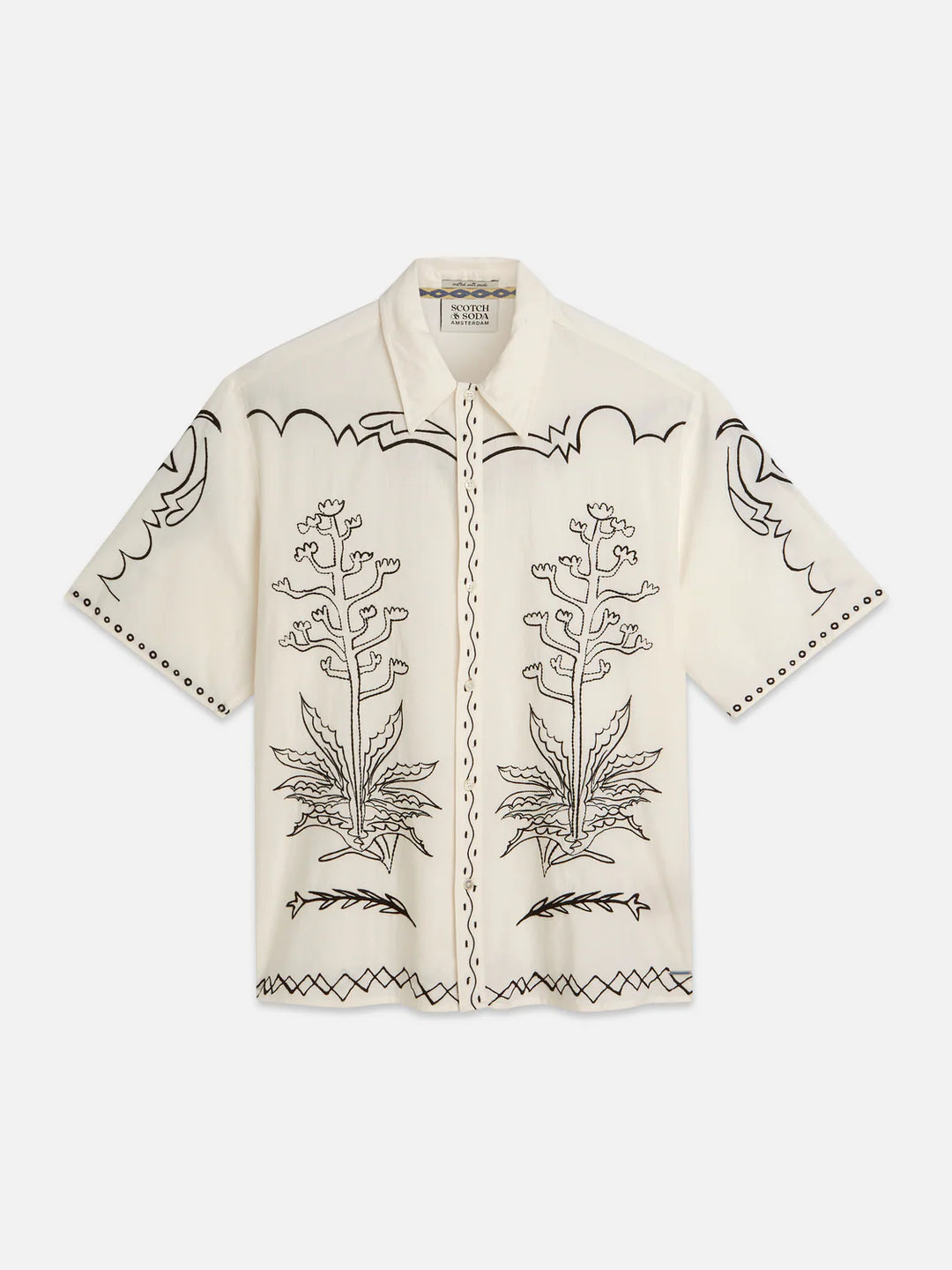 EMBROIDERED SEERSUCKER RELAXED SHORT SLEEVE SHIRT "EGGNOG"