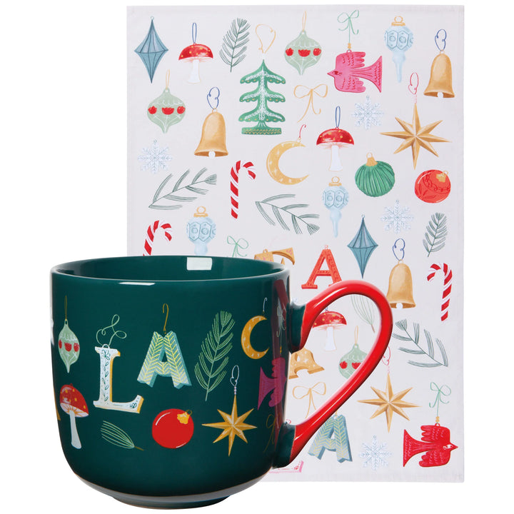 FA LA LA CHRISTMAS MUG AND DISHTOWEL SET
