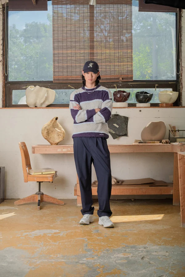 FW25 SHAGGY KNIT CREW "NAVY STRIPE"