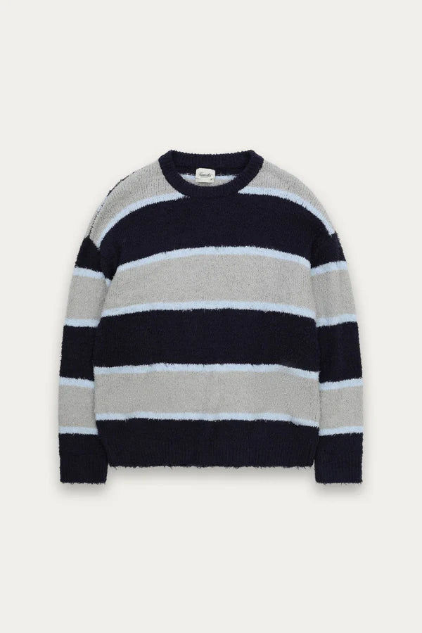 FW25 SHAGGY KNIT CREW "NAVY STRIPE"