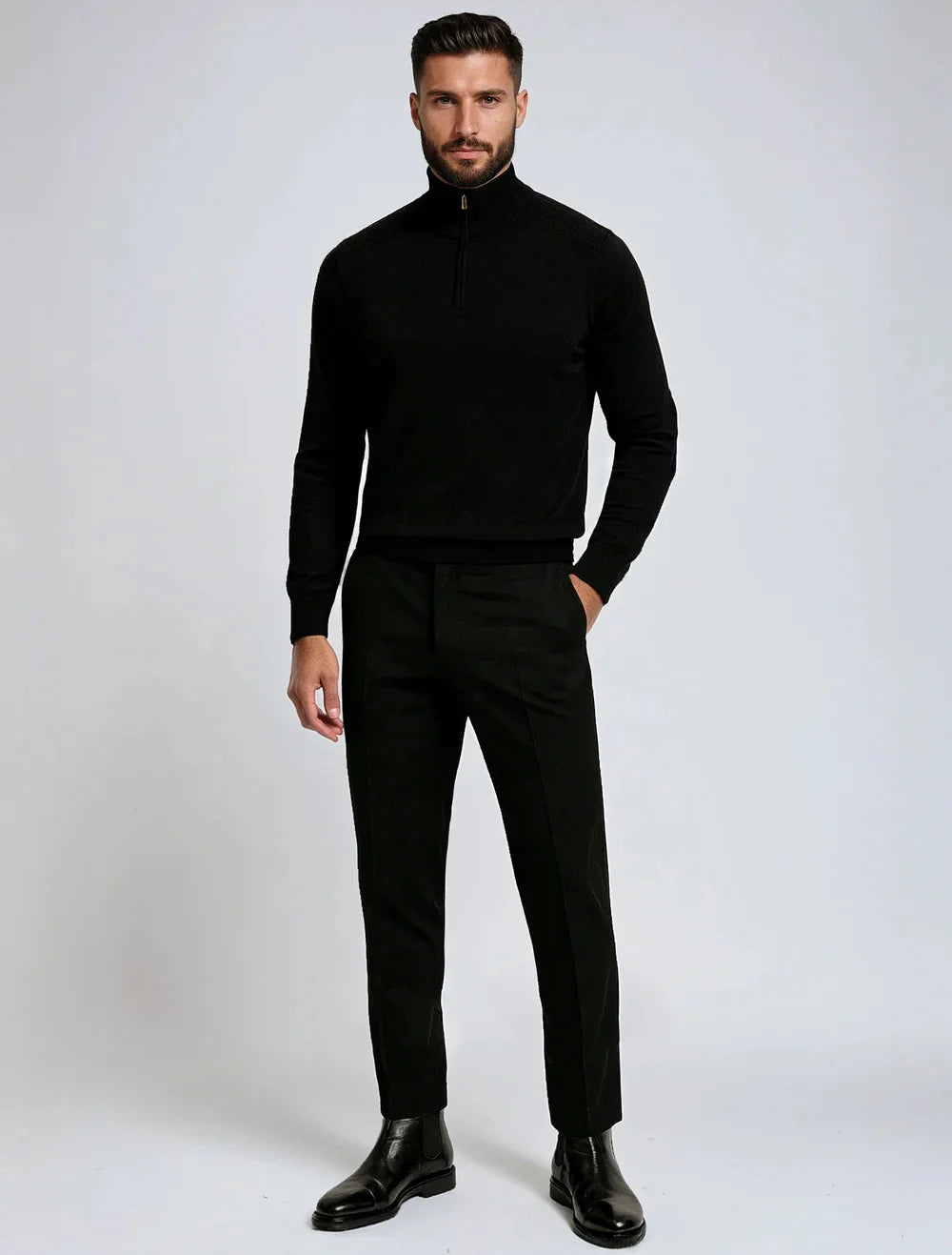 SHAY - FINE GAUGE MOCK 1/2 ZIP SWEATER "BLACK"