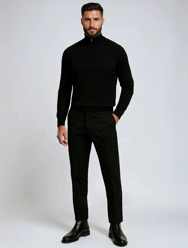 SHAY - FINE GAUGE MOCK 1/2 ZIP SWEATER "BLACK"