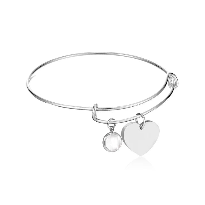 SHELL HEART CHARM BANGLE "STEEL"