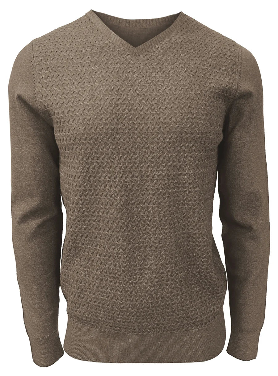 CASHMERE-LIKE KNIT FRONT V-NECK SWEATER "CASHEW"