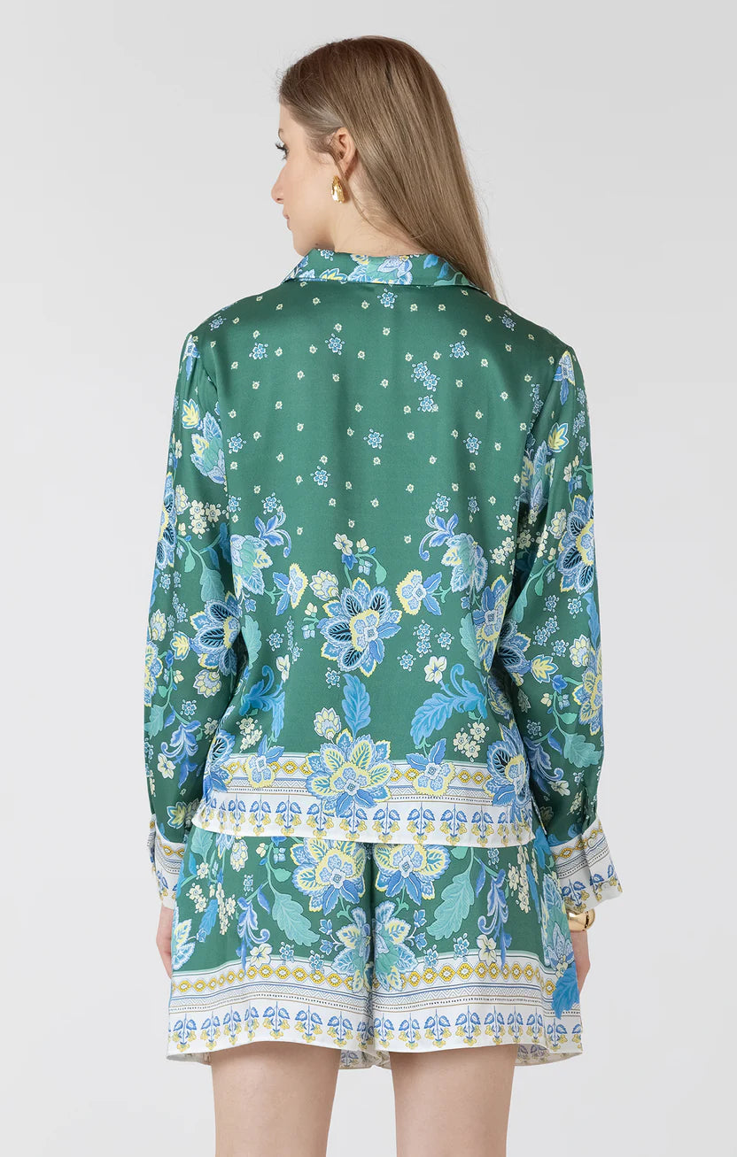 SILKY BUTTON FRONT BLOUSE "POOLSIDE SCARF PRINT"