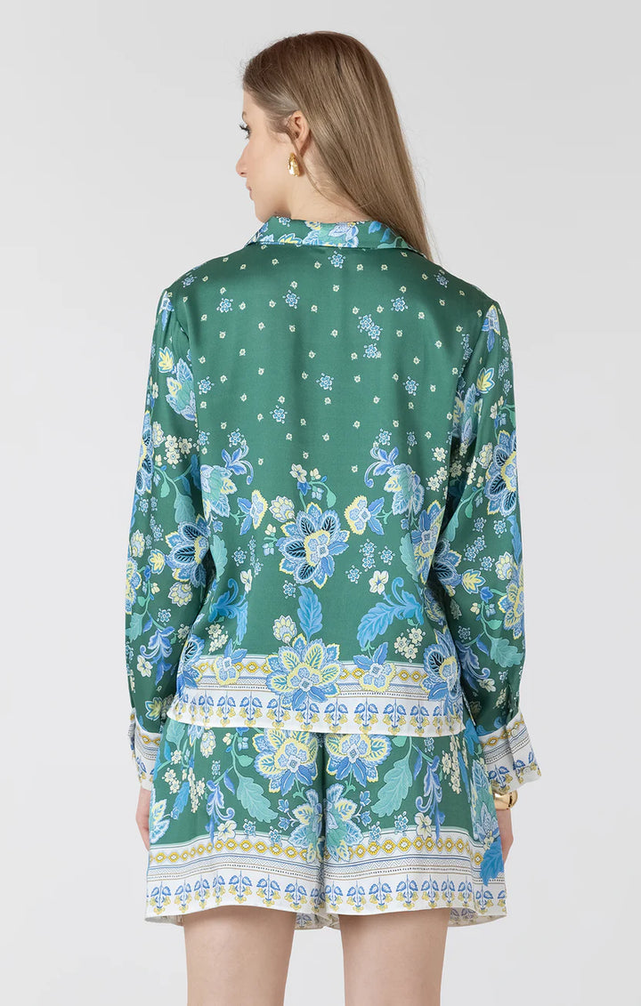 SILKY BUTTON FRONT BLOUSE "POOLSIDE SCARF PRINT"