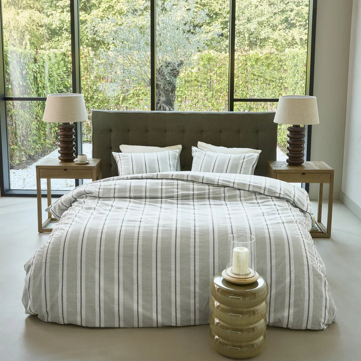 SILVAN GREEN STRIPED DUVET COVER - KING + 2 PILLOW SHAMS