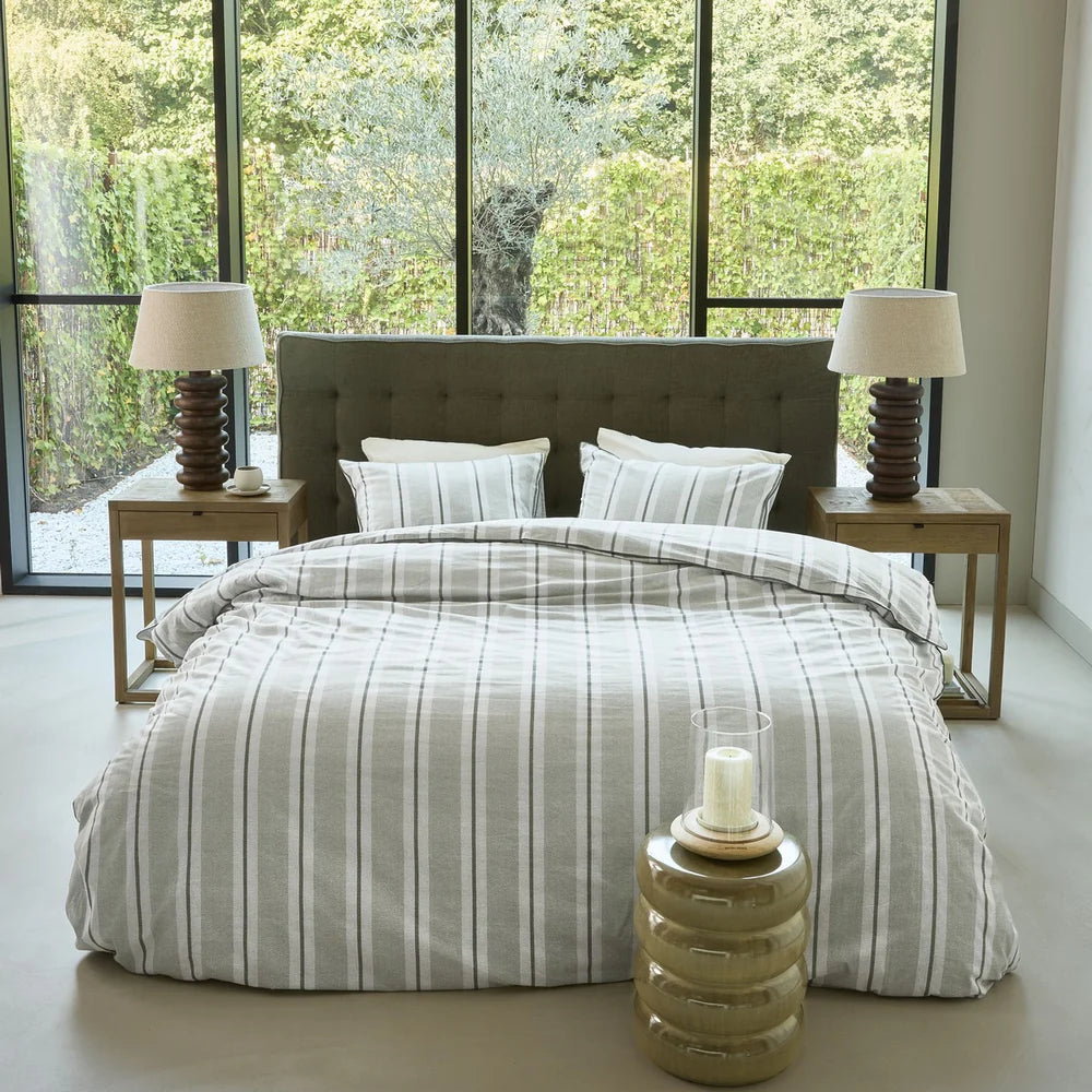 SILVAN GREEN STRIPED DUVET COVER - DOUBLE/QUEEN + 2 PILLOW SHAMS