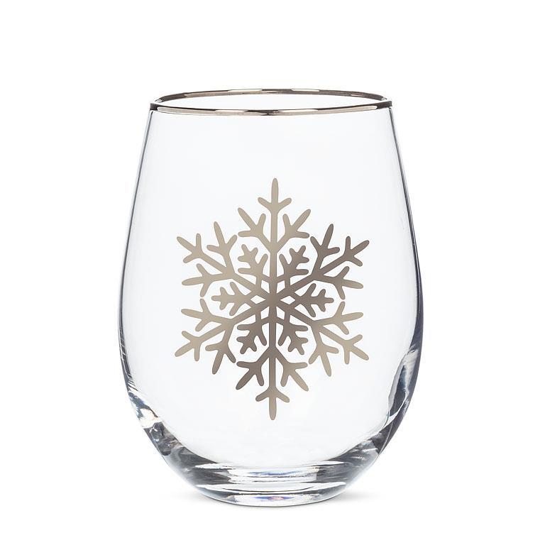 SILVER SNOWFLAKE STEMLESS WINE GLASS - 5''H (14OZ)