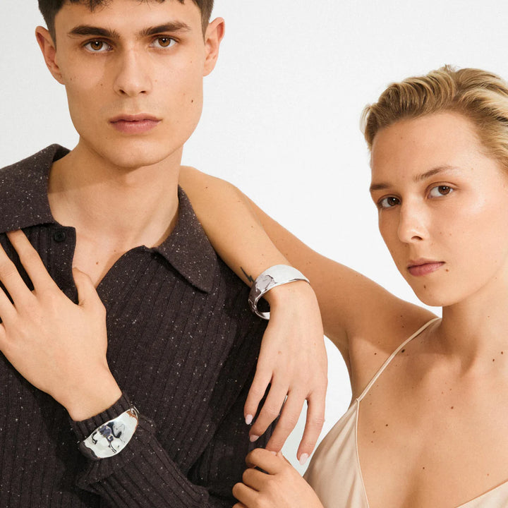 SPARKLE RECYCLED FLAT BANGLE BRACELET "SILVER-PLATED"