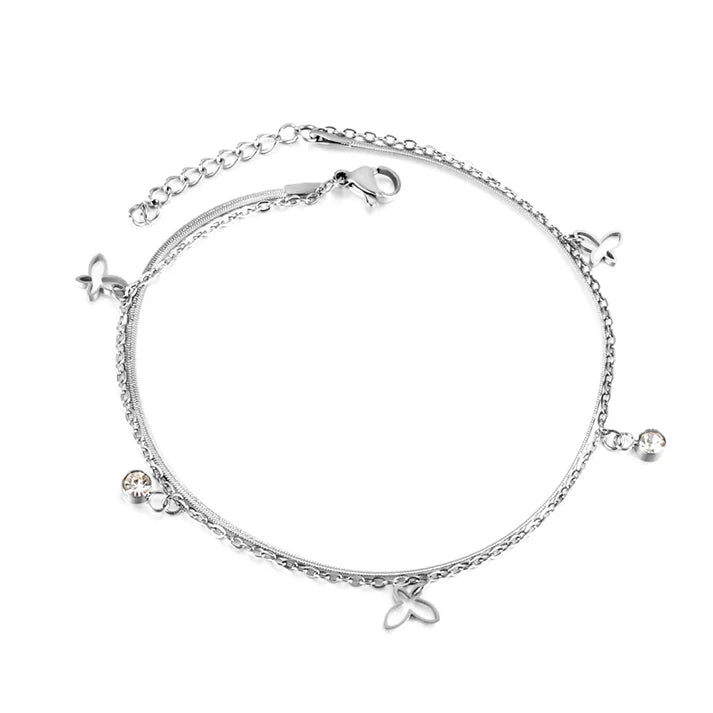 BUTTERFLY DIAMOND DOUBLE ANKLET "STEEL"