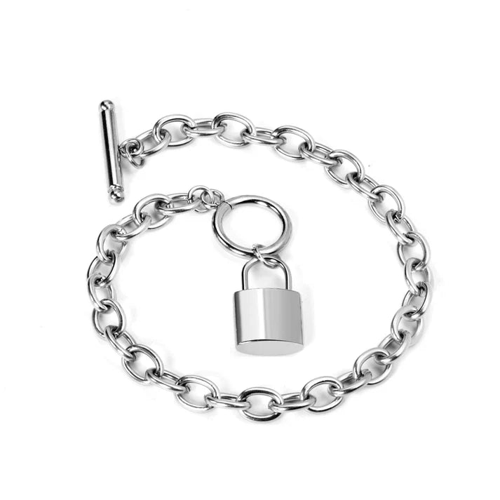 EDGY LOCK CHARM BANGLE "STEEL"