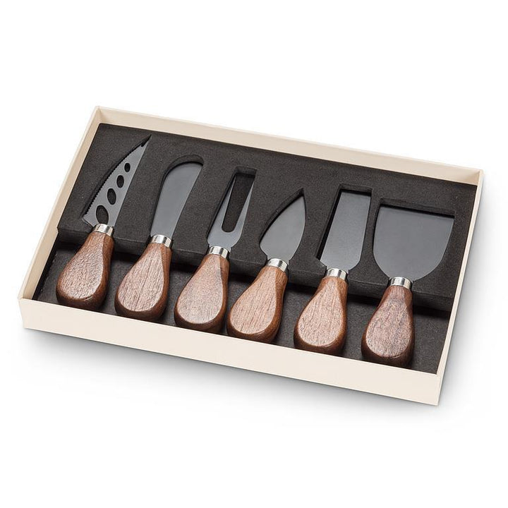 WALNUT HANDLED CHEESE KNIVES, SET OF 6