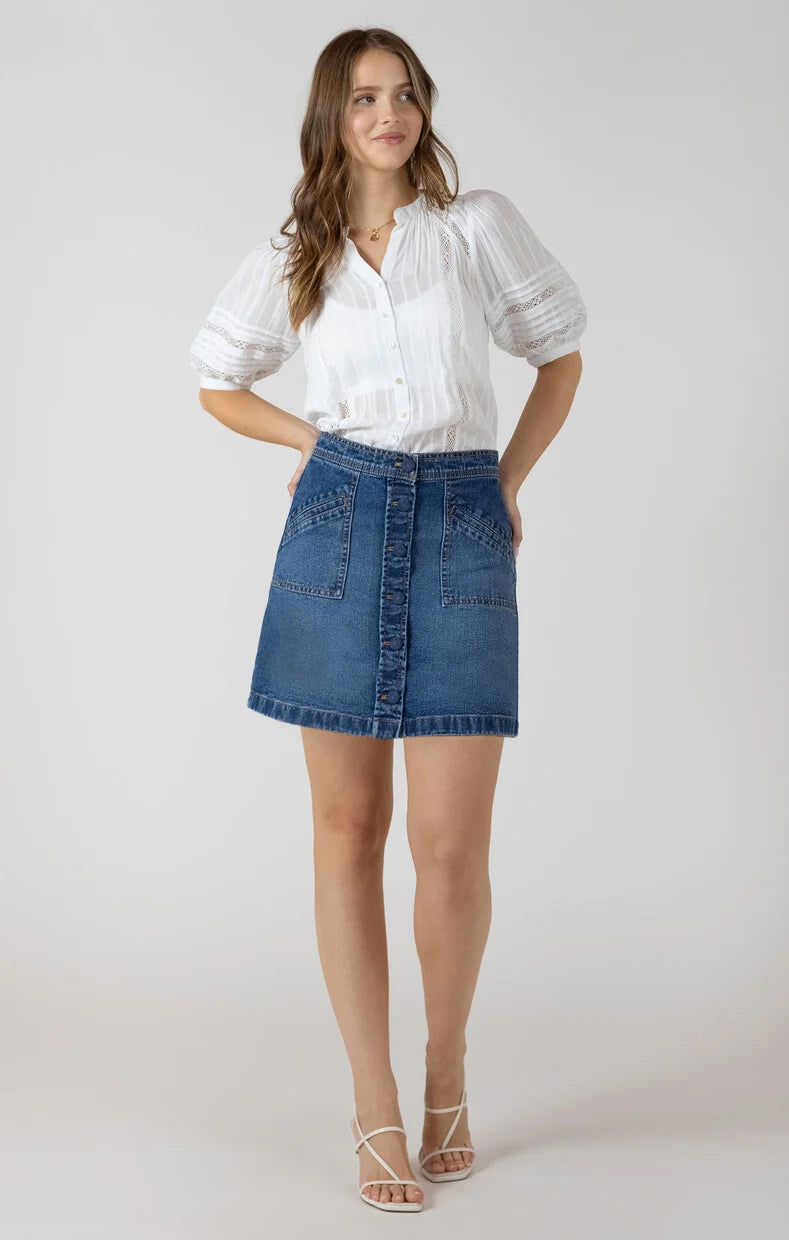 BUTTON FRONT MINI SKIRT "MEDIUM DENIM WASH"