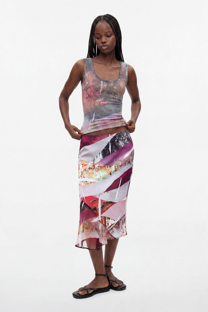 ASYMMETRICAL PRINTED SKIRT "BLACK"