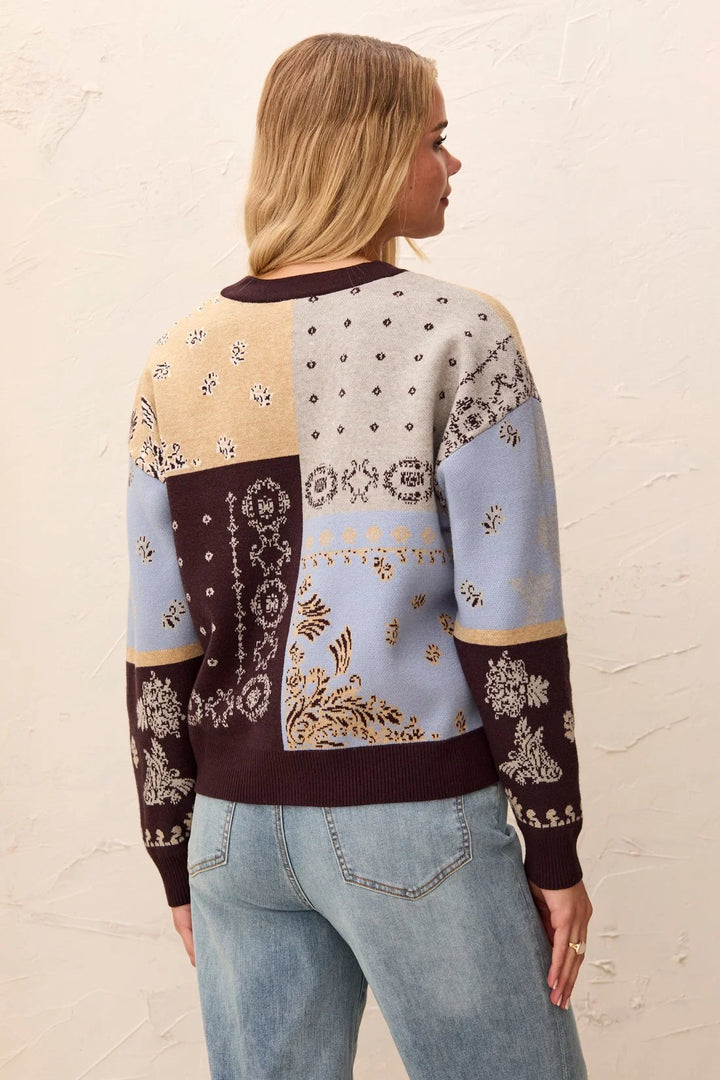 NOVELTY JACQUARD V-NECK SWEATER CARDIGAN "SATINSKY"