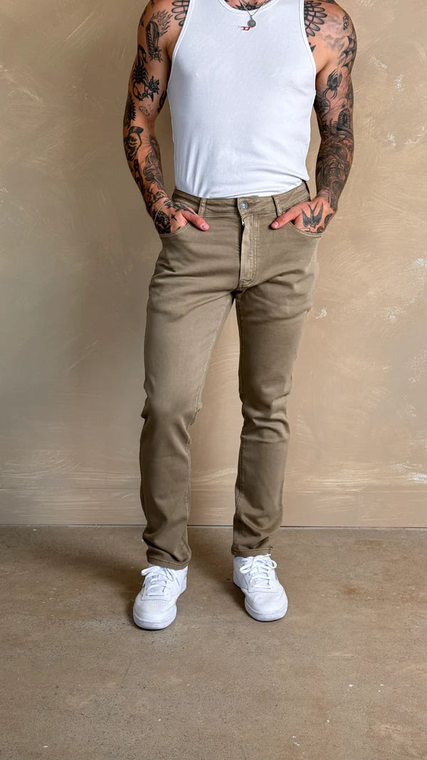FW25 SUPER STRETCH KNIT DENIM SLIM "TAUPE"