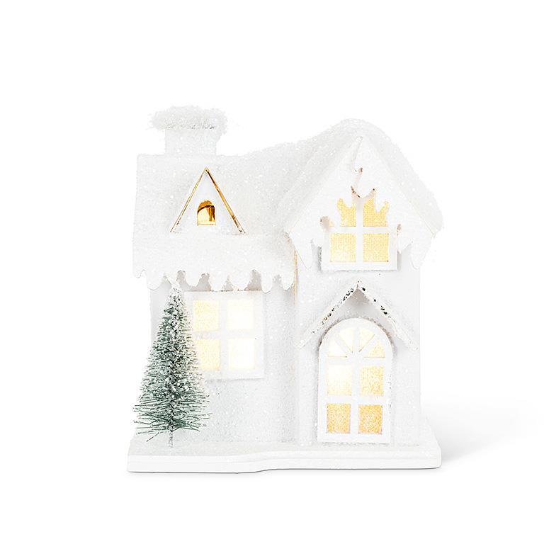 SMALL SNOWY HOUSE WITH LED LIGHTS - 3.5X4.5''W