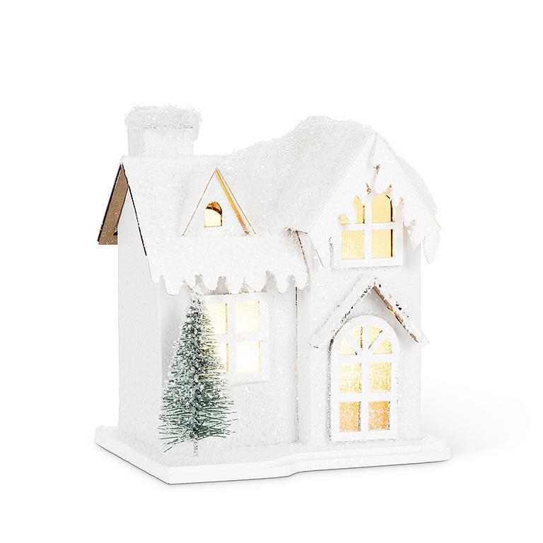 SMALL SNOWY HOUSE WITH LED LIGHTS - 3.5X4.5''W