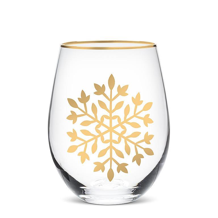 GOLD SNOWFLAKE STEMLESS WINE GLASS - 5''H (14OZ)