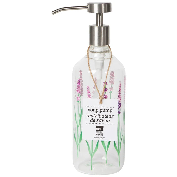 LAVENDER GLASS SOAP PUMP 16OZ