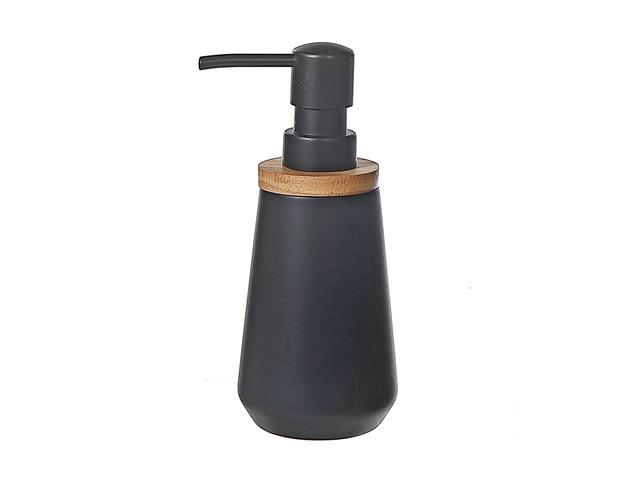 POLYRESIN SOAP DISPENSER WITH WOOD - BLACK