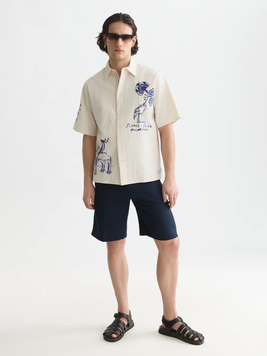 SCOTCH &amp; SODA X ROYAL DELFT RELAXED SHORT-SLEEVE SHIRT "EGGNOG"
